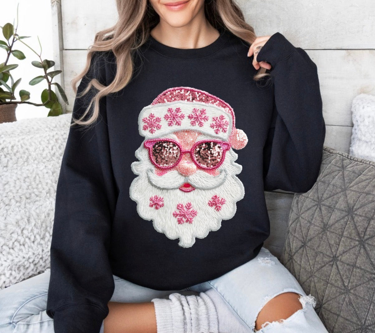 Pink Santa, Sequin Santa, Retro Christmas, Cute Santa, Sequin Christmas, Pink Christmas