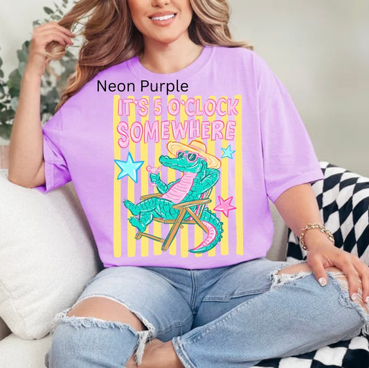 Its 5 O Clock Somewhere, Funny Alligator Cocktail, Beach Vacation Mama Shirt, Summer Drinking T-shirt