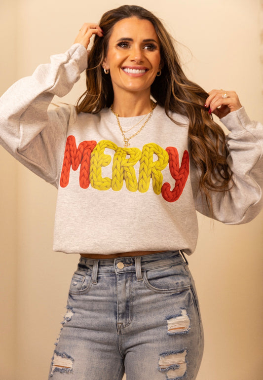 Christmas Faux Yarn Merry Holiday Sweatshirt
