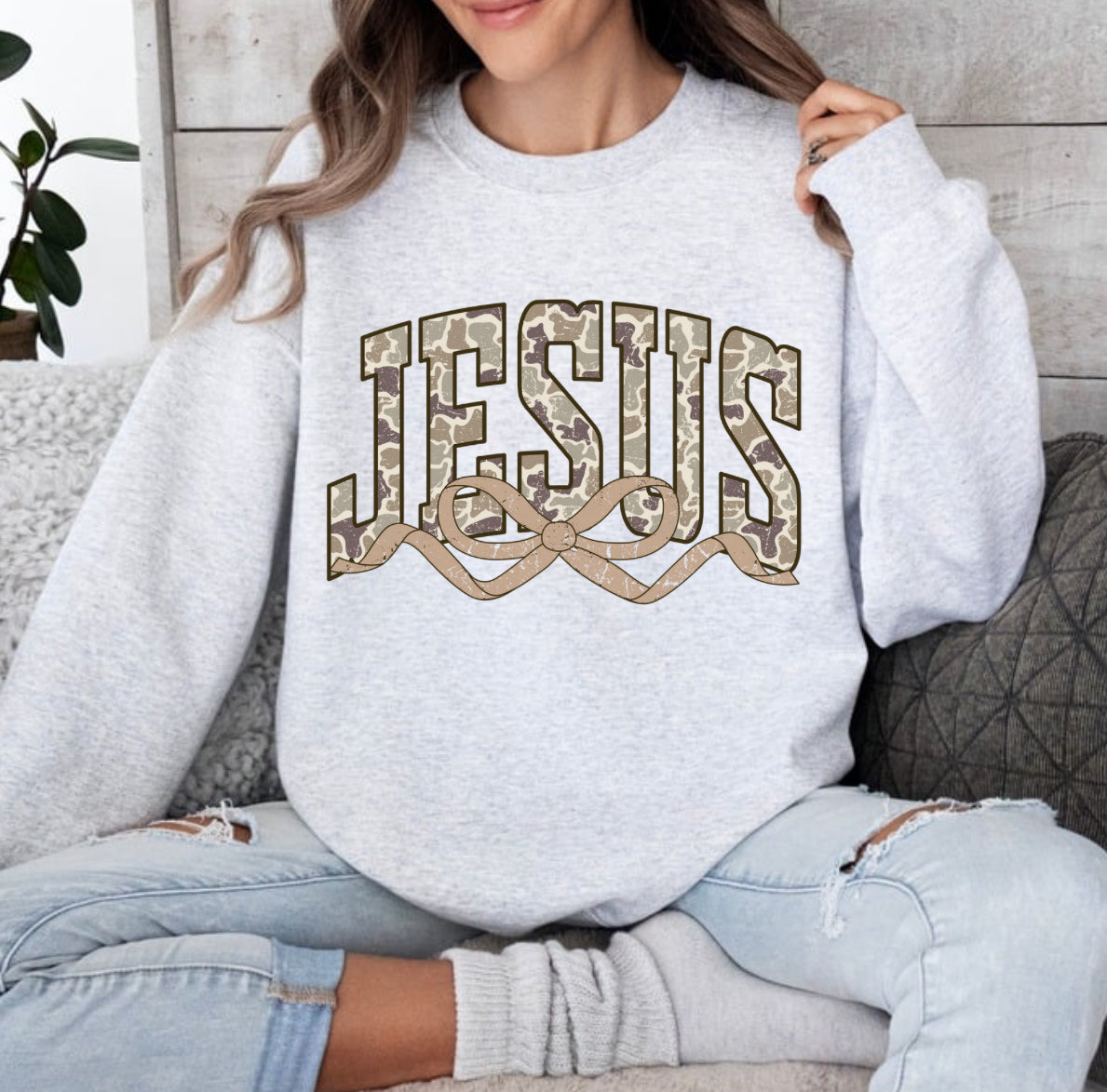 Camo Jesus with Bow  Sweatshirt