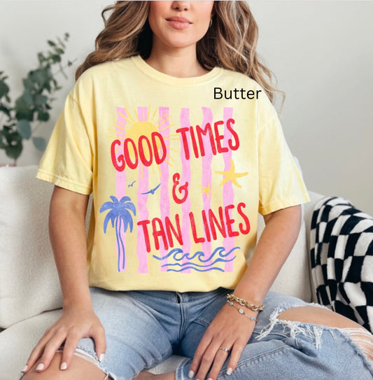 Good Times And Tan Lines, Summer, Beach, Tropical, Summer Vacation T-shirt