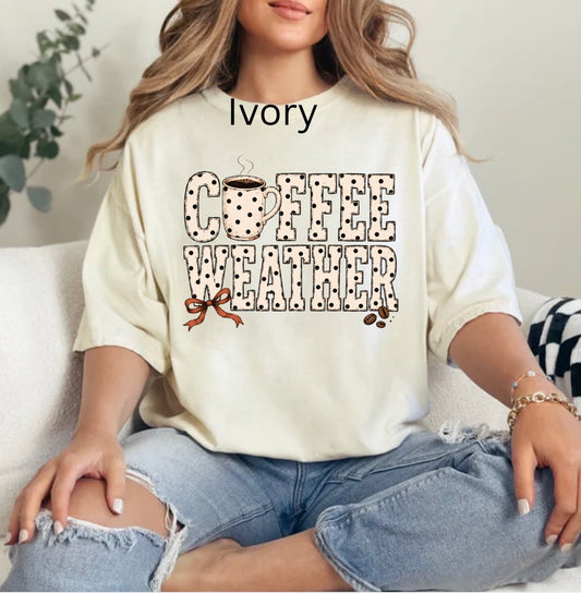Coffee Weather, Trendy Polka Dot Coffee, Coffee Lover, Distress Cafe, Cozy Fall T-shirt