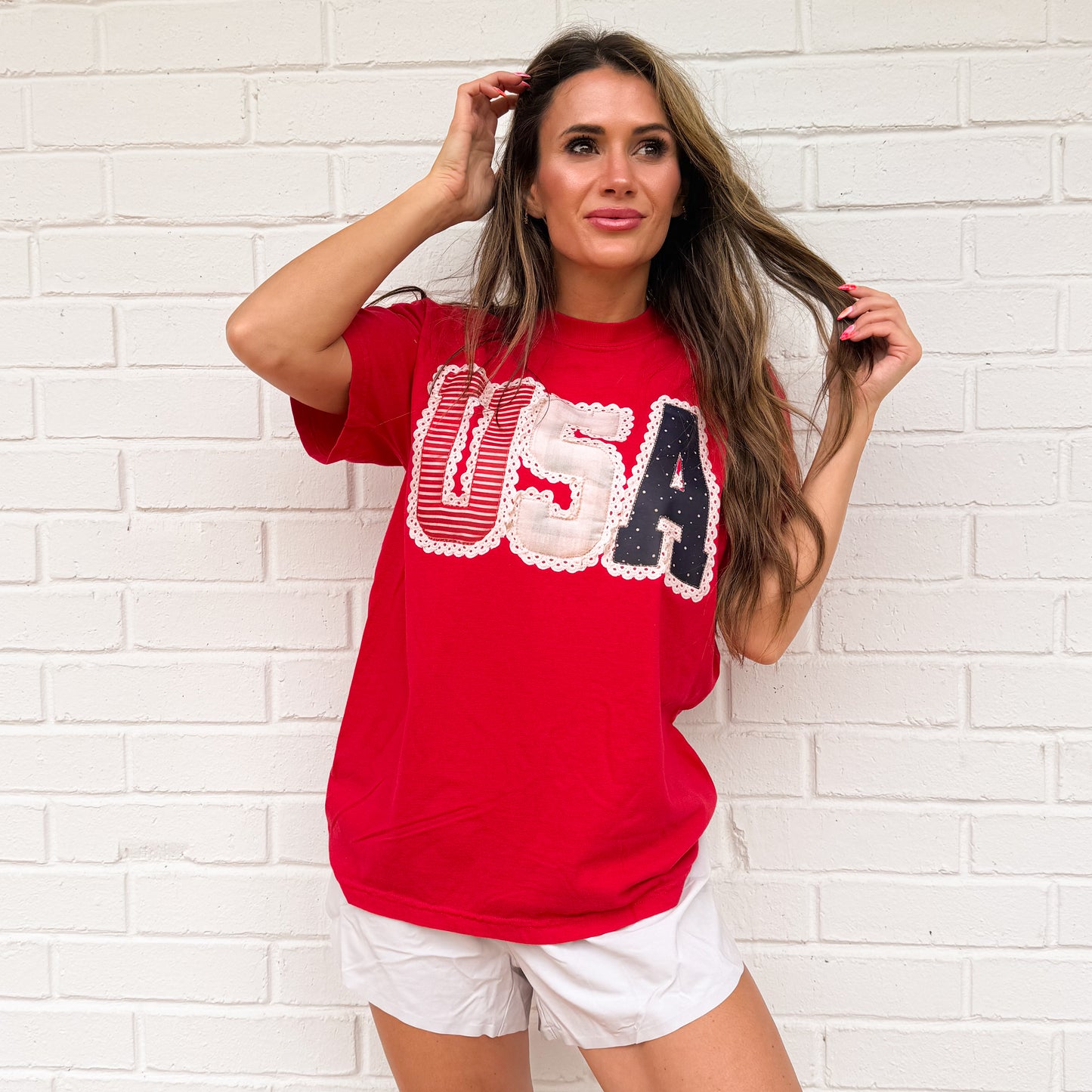 Preppy USA With Lace, Coquette USA, Patriotic, Retro 4th Of July Shirt, Girly USA Shirt, Independence Day