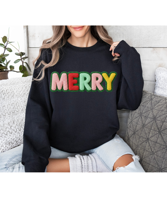 Faux Yarn Merry, Colorful Christmas, Holiday Sweatshirt