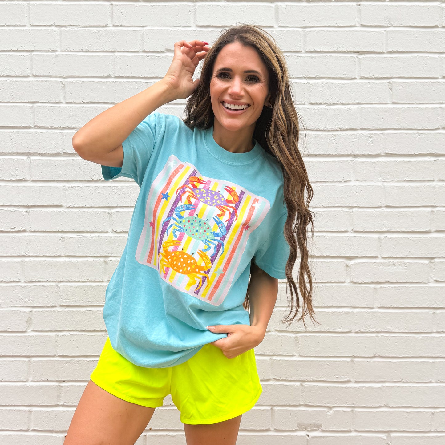 Colorful Crab Summer, Retro Beach Design, Coastal, summer, trendy, Beach vibes T-shirt