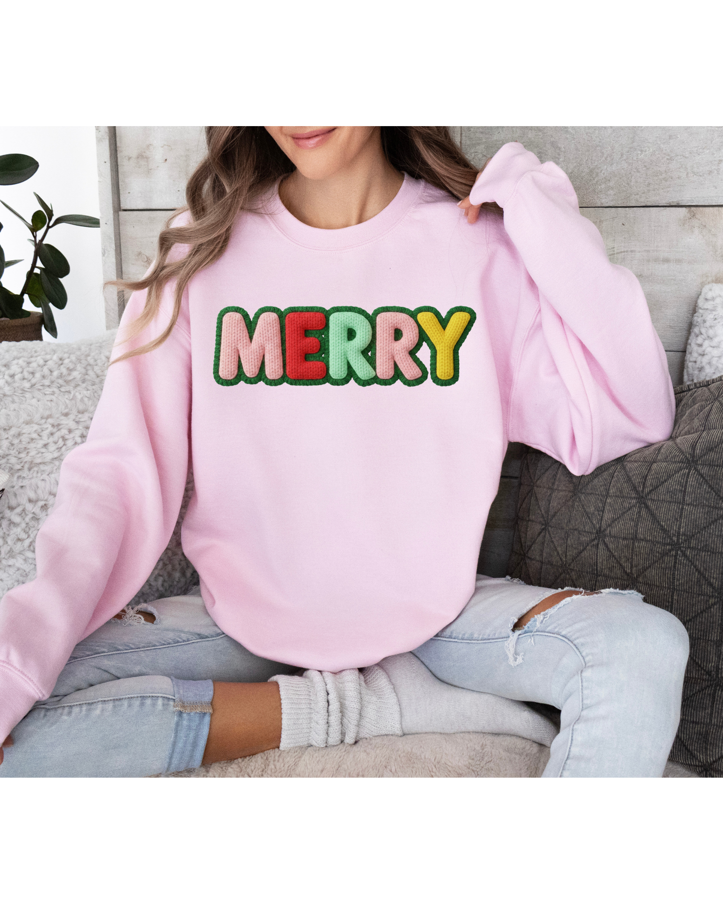 Faux Yarn Merry, Colorful Christmas, Holiday Sweatshirt