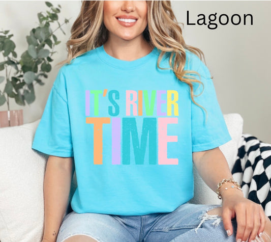 Neon Its River Time, Lake Days, It's River Time, Neon, Trendy Summer Vibes, Distressed Beach, Boatin and Floatin T-shirt