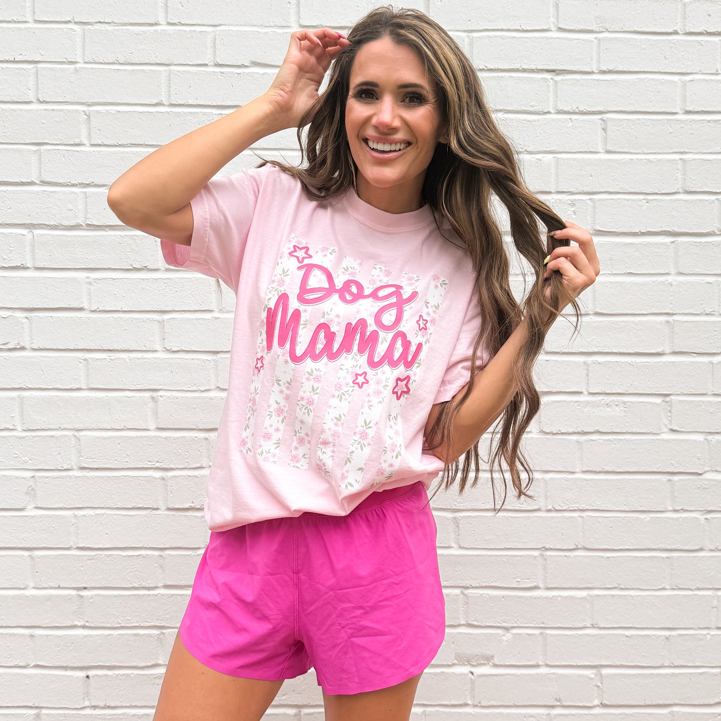 Striped Dog Mama, Dog Mom, Trendy, Floral Mom, Dog Lover T-shirt
