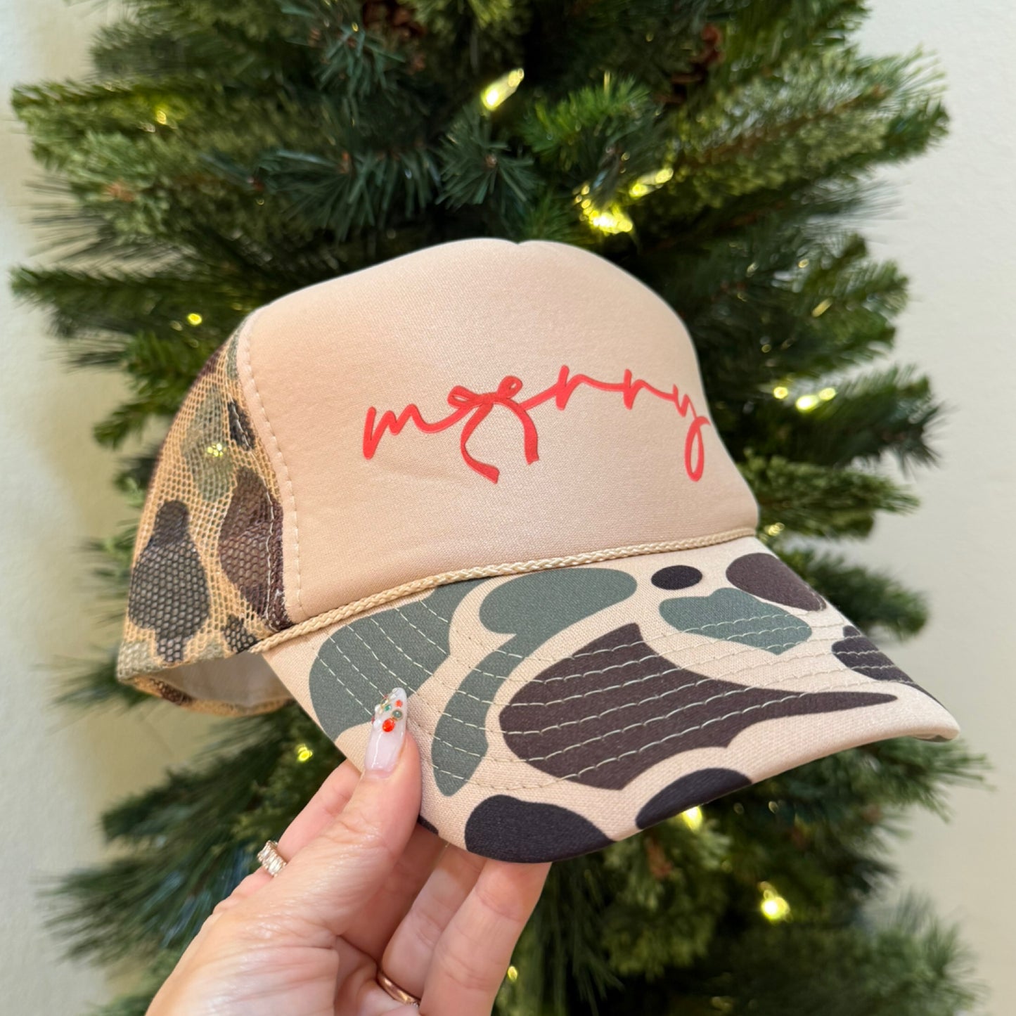 Camo Put it on Santa’s Tab or Merry Trucker Hat