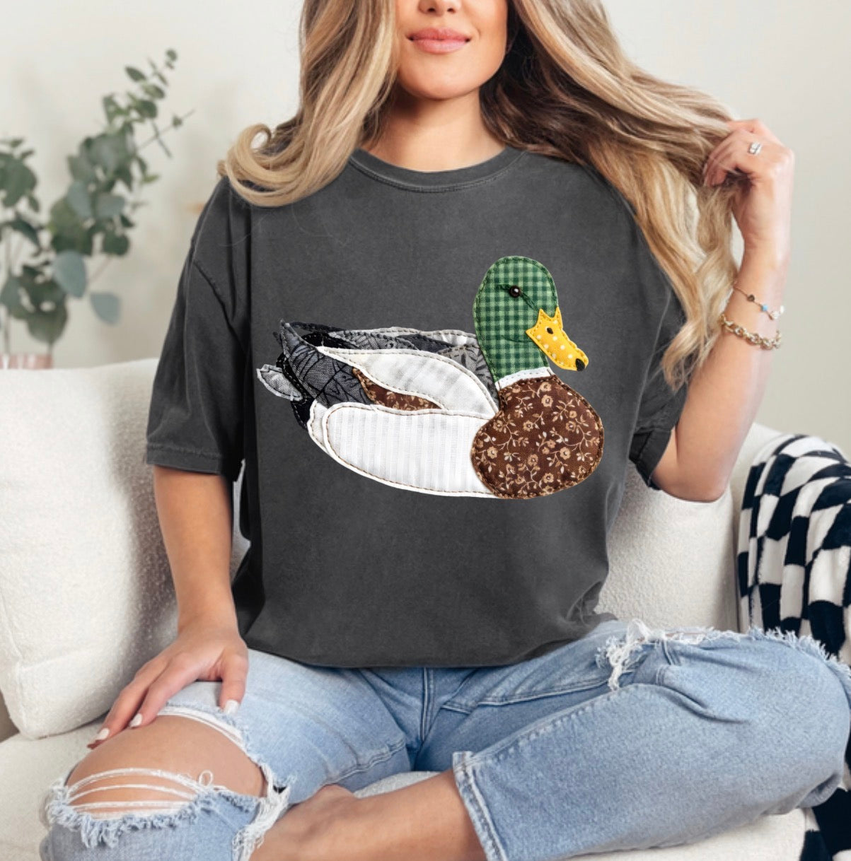Faux DTF Print Neutral Patchwork Mallard T-shirt