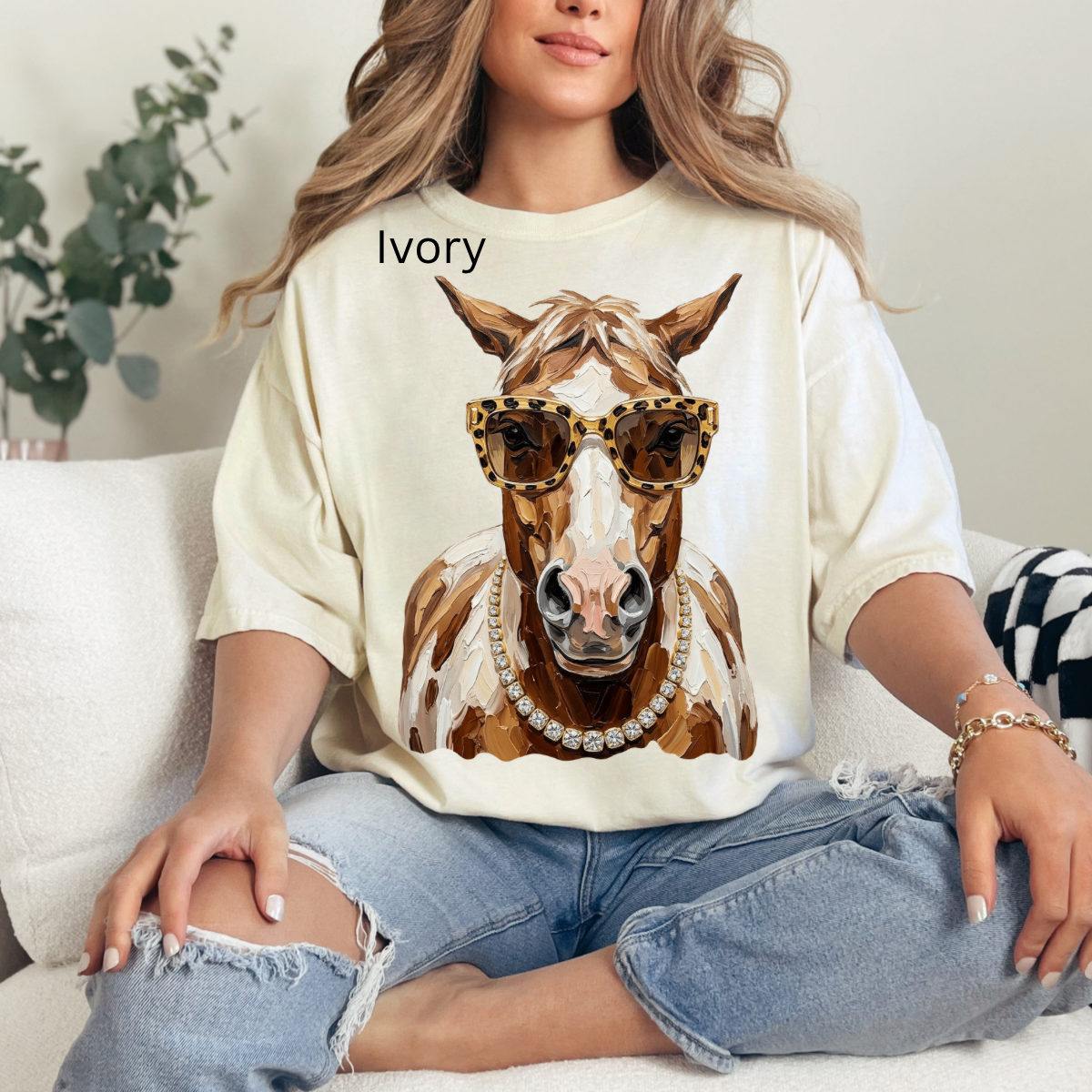 Glam Horse, Bling, Boujee, Leopard, Preppy Animal, Hunting Season Tshirt