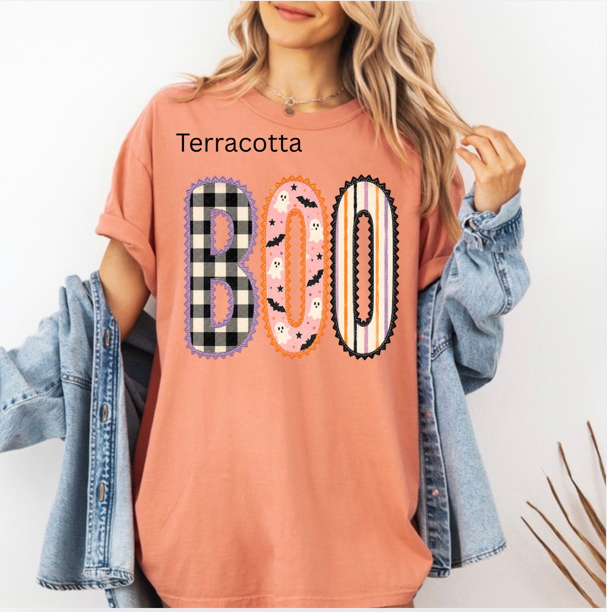 Patchwork Boo, Halloween, Cute Halloween, Preppy Halloween, Preppy Fall T-shirt