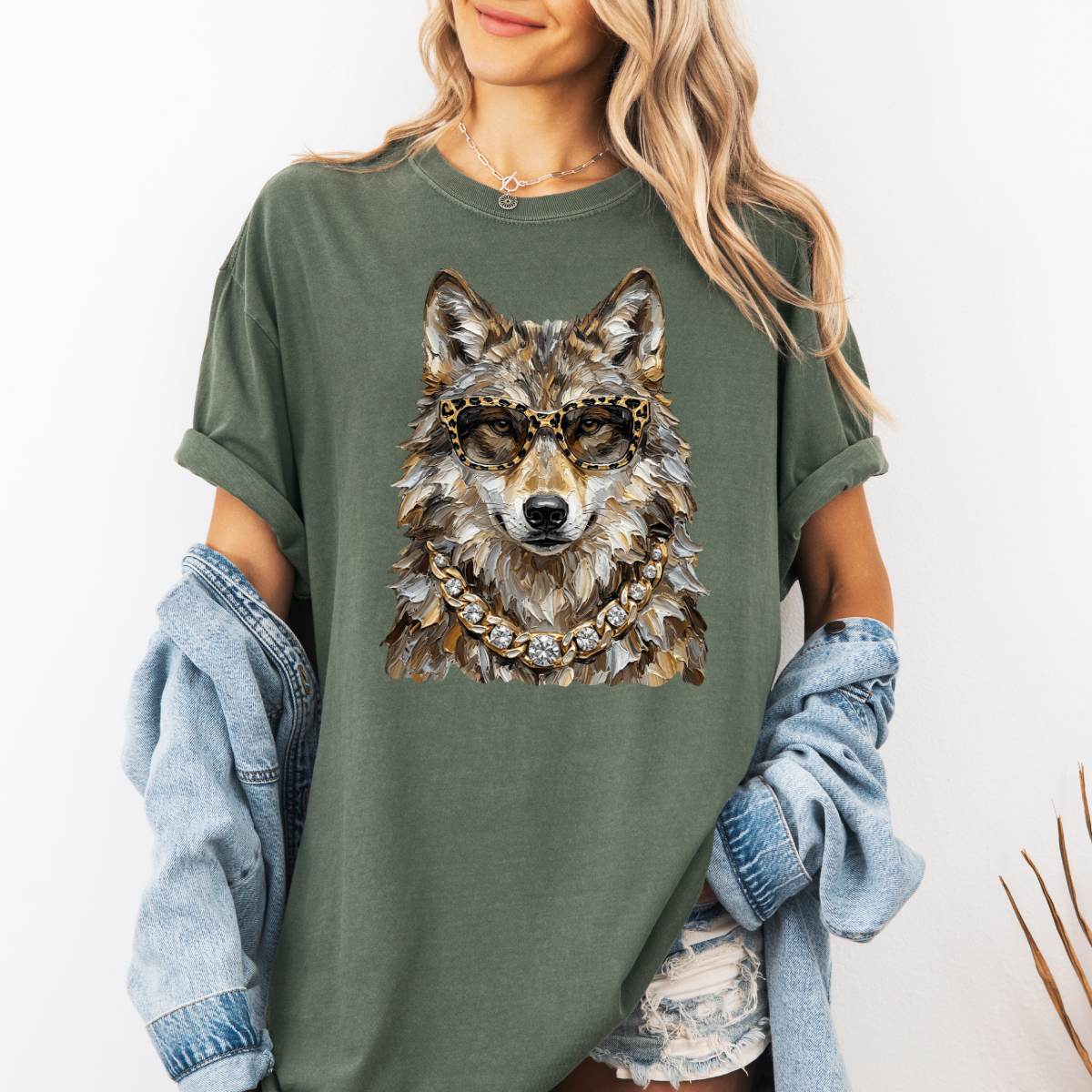 Glam Wolf, Bling, Boujee, Leopard, Preppy Animal, Hunting Season Tshirt