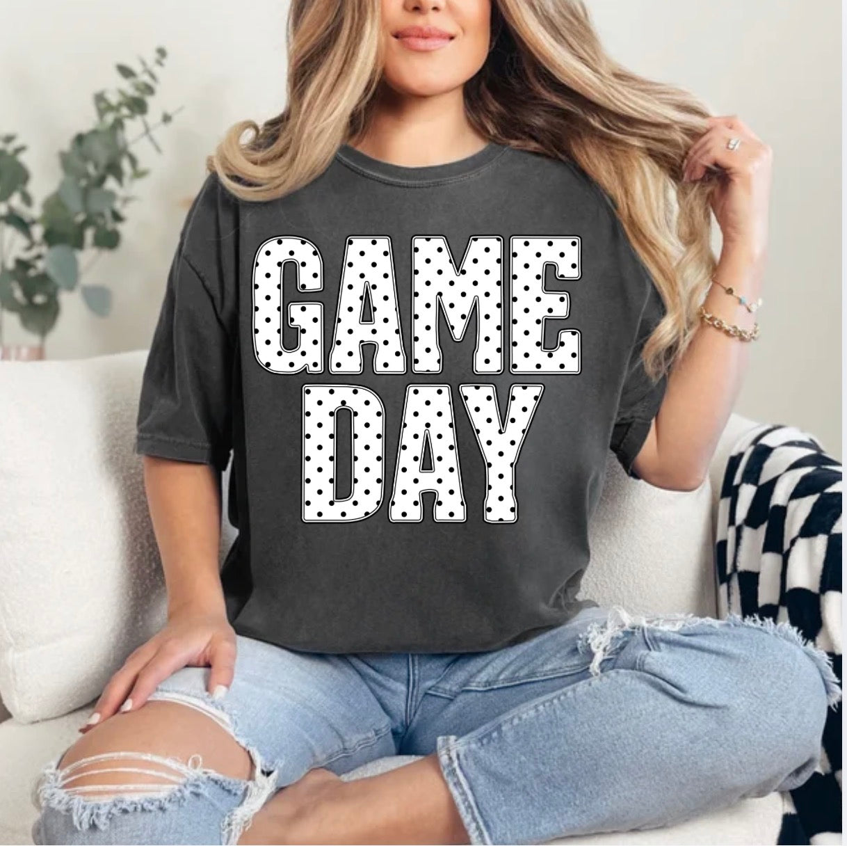Black And White Polka Dot Gameday, Sports, Gameday, Trendy Sports T-shirt