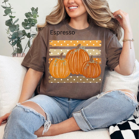 Preppy fall pumpkins, fall, autumn, polka dots, stripes, trendy fall T-shirt
