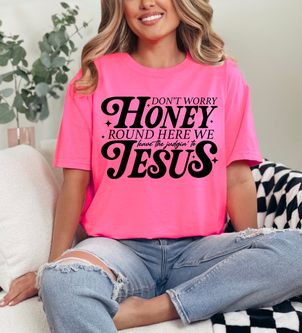 Don’t Worry Honey, Leave the Judgin’ to Jesus, Western Faith , Cowboy Boots Shirt, Jesus Tshirt (Website)