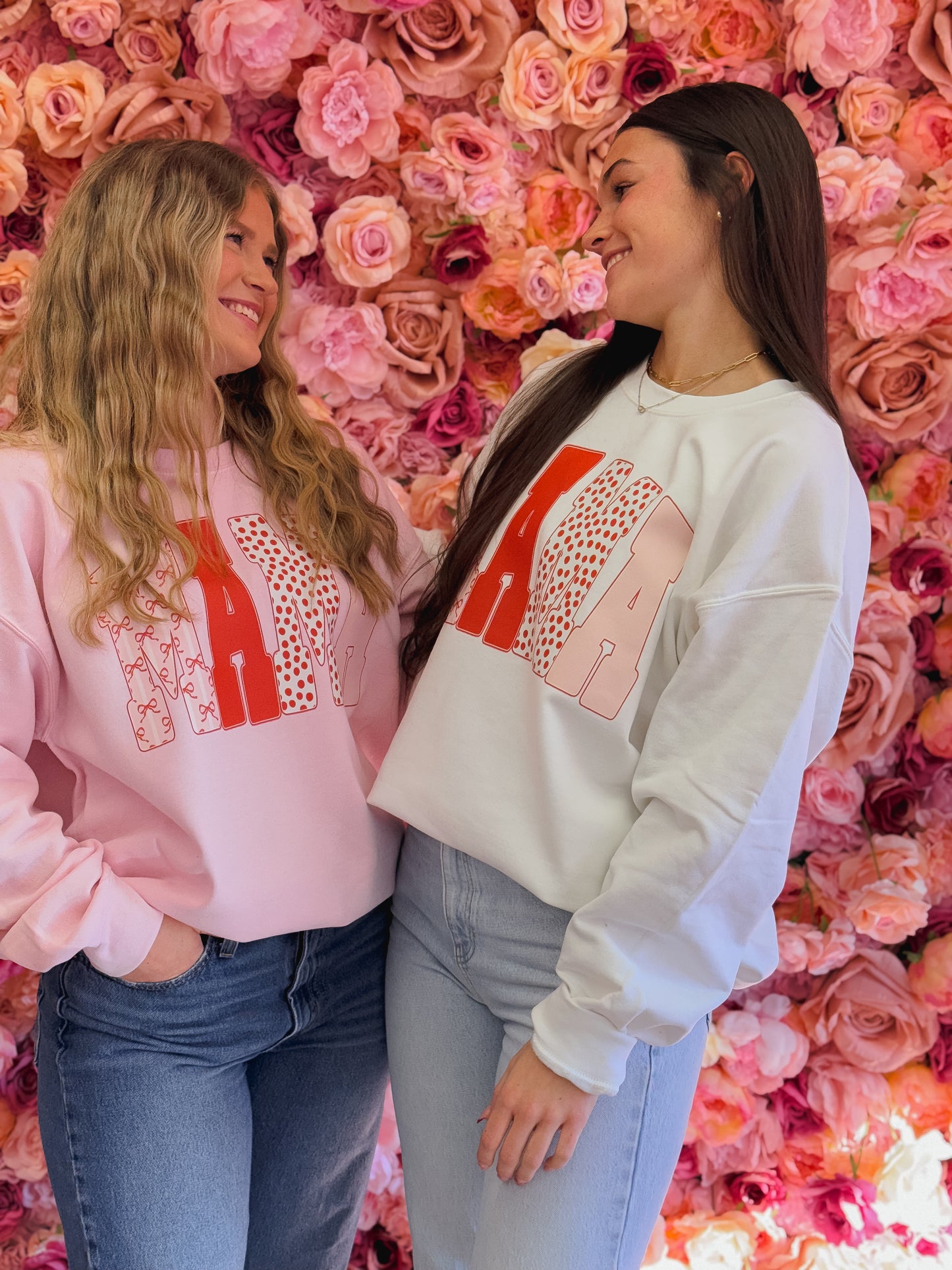 Valentines Mama, Trendy Mama, Preppy Multi Pattern Giant Print Mama, Cute Retro Mom Sweatshirt