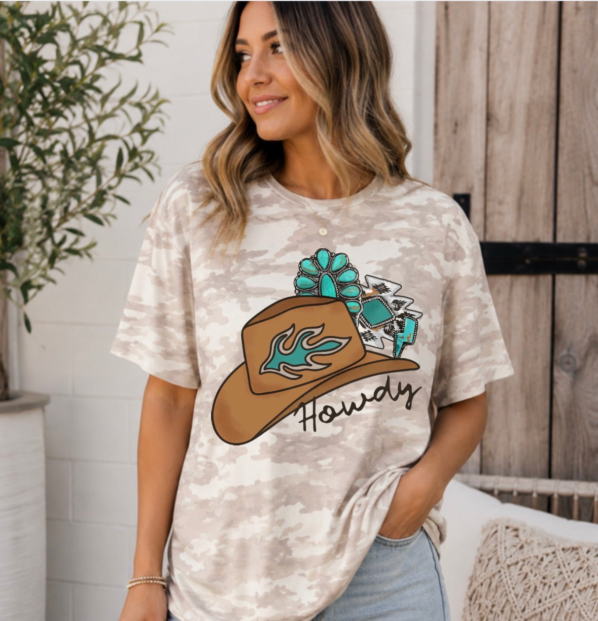 Turquoise Howdy Hat Tshirt