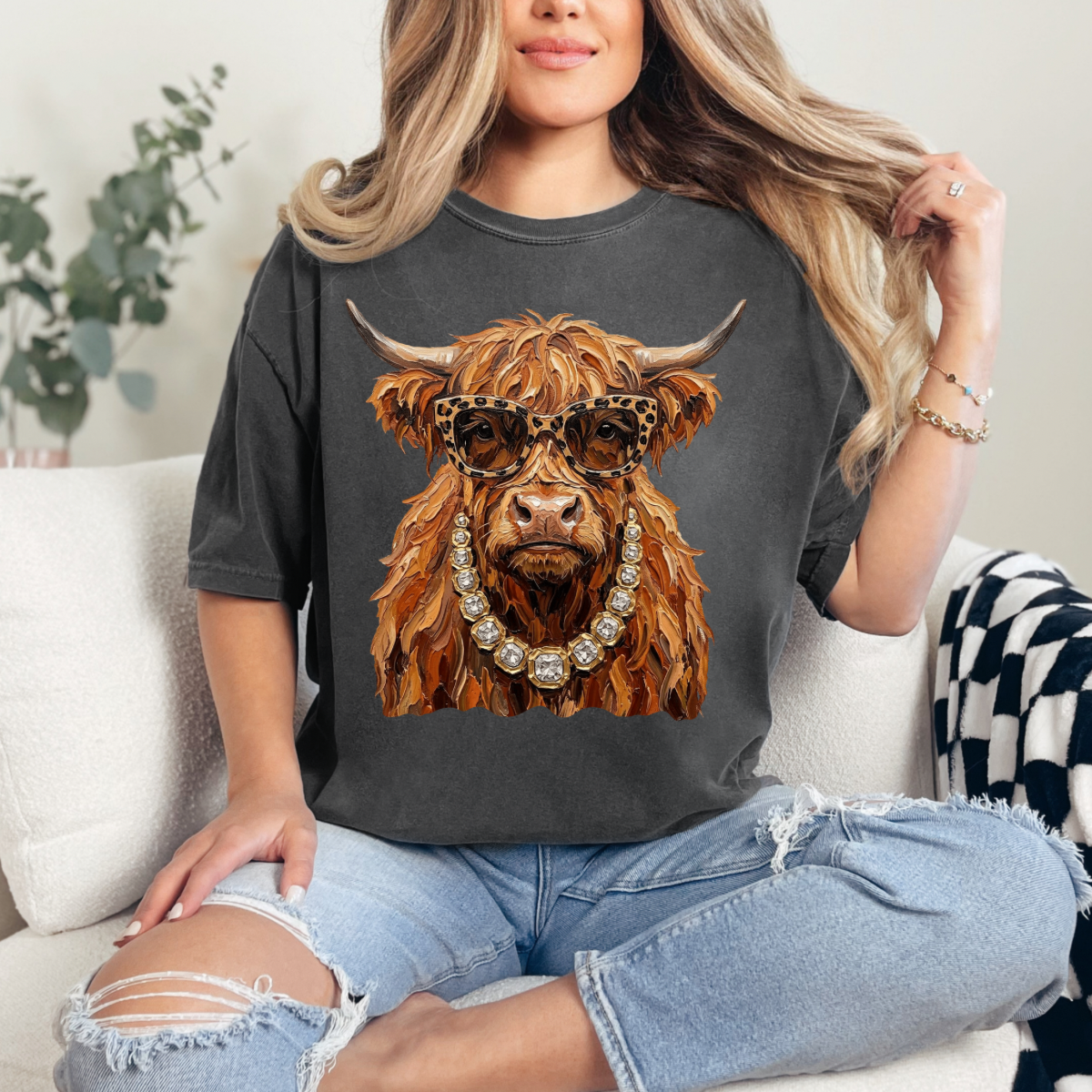Glam highland cow, Bling, Boujee, Leopard, Preppy Animal, Hunting Season