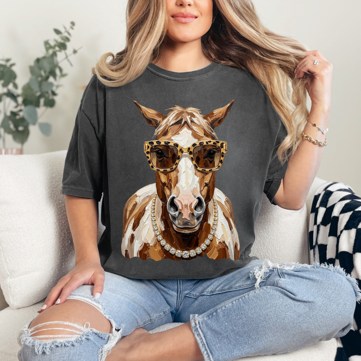 Glam Horse, Bling, Boujee, Leopard, Preppy Animal, Hunting Season Tshirt