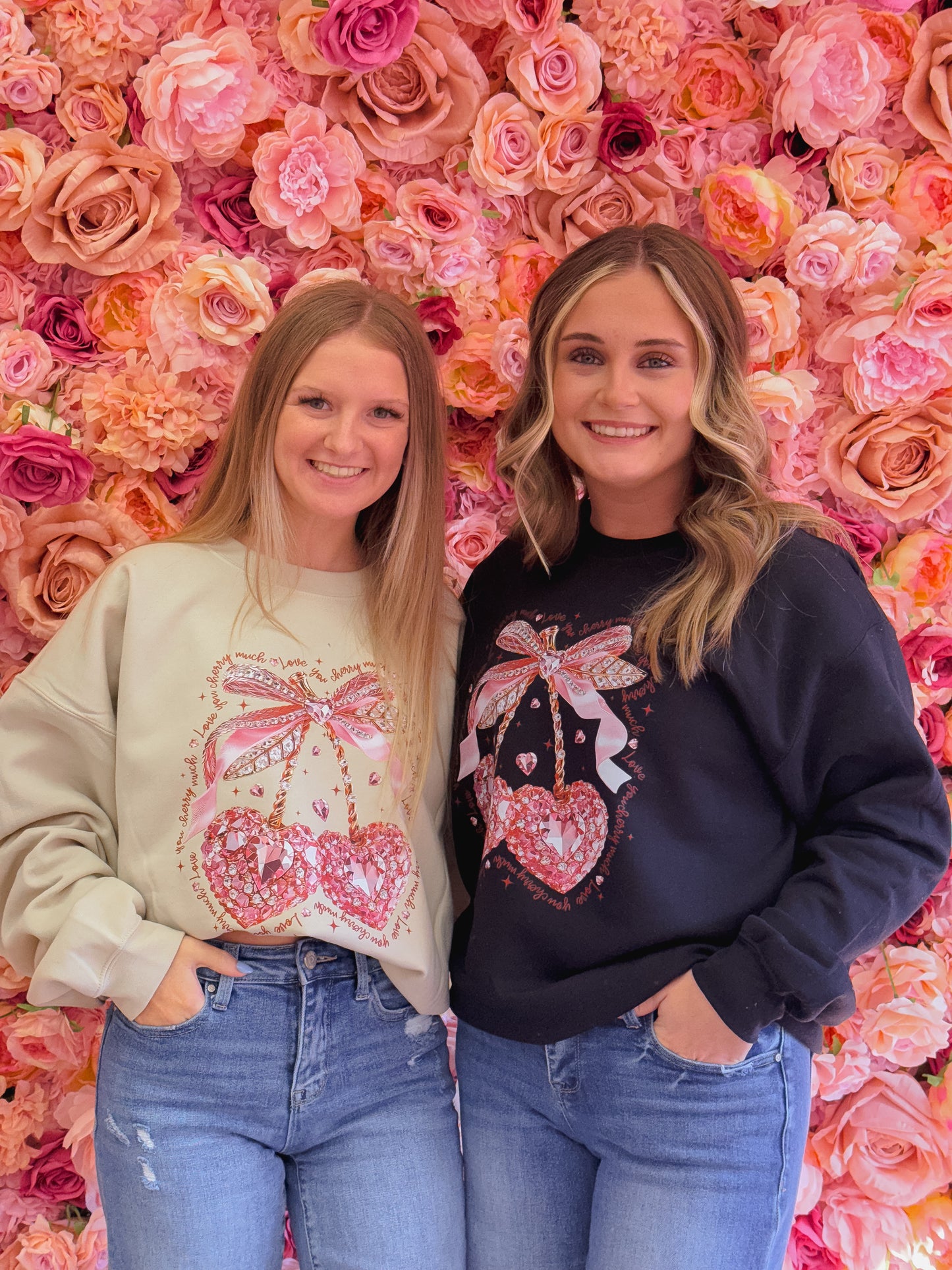 Faux Crystal Rhinestones Valentine Cherry Bow Rhinestone, Valentine Design, Bling Coquette Valentine Bow, Valentine Heart Love, Valentine Cherry Sweatshirt