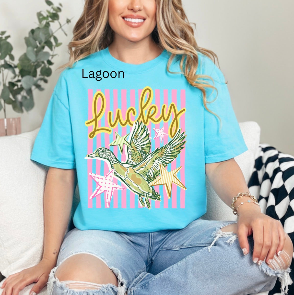 Striped Lucky Duck, Funny Animal, Retro Summer, Preppy Stripes, Flying Mallard Duck T-shirt