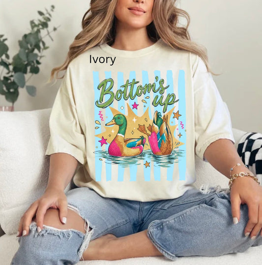 Bottoms Up Duck, Preppy Striped Summer Duck, Cute Lake Girl Graphic, Colorful Beach Vibe T-shirt