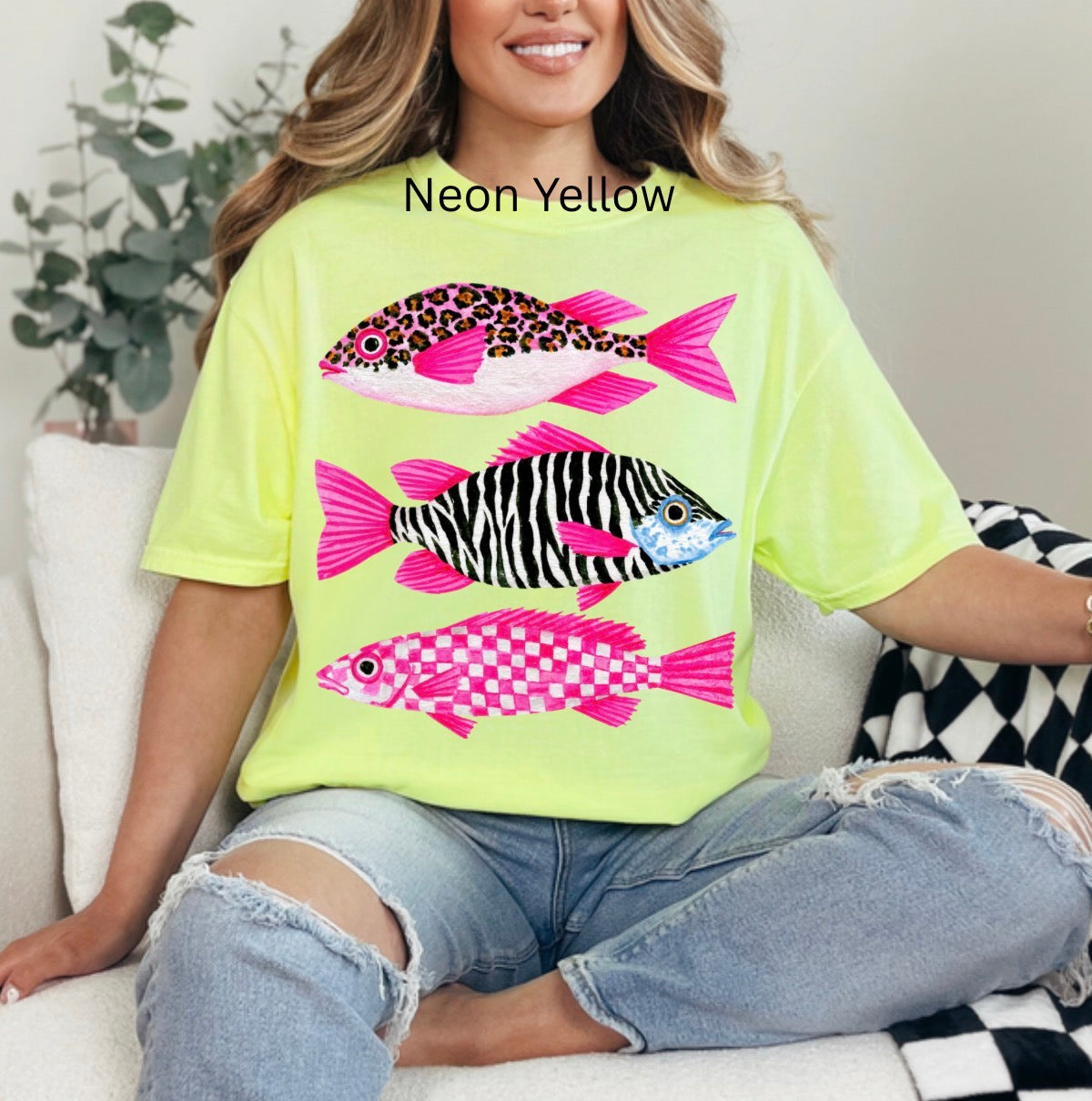 Preppy Coastal Animal Print Fish, Pink Patterned Tropical Fish, Girly Beach T-shirt