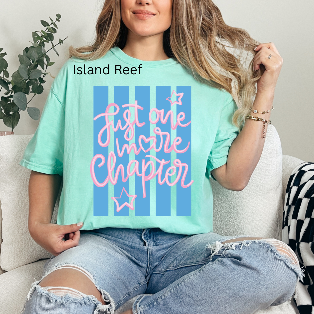 Just one more chapter, striped preppy, Spring Summer shirt, bookish sweatshirt, whimsical book Lover, Aesthetic tshirt