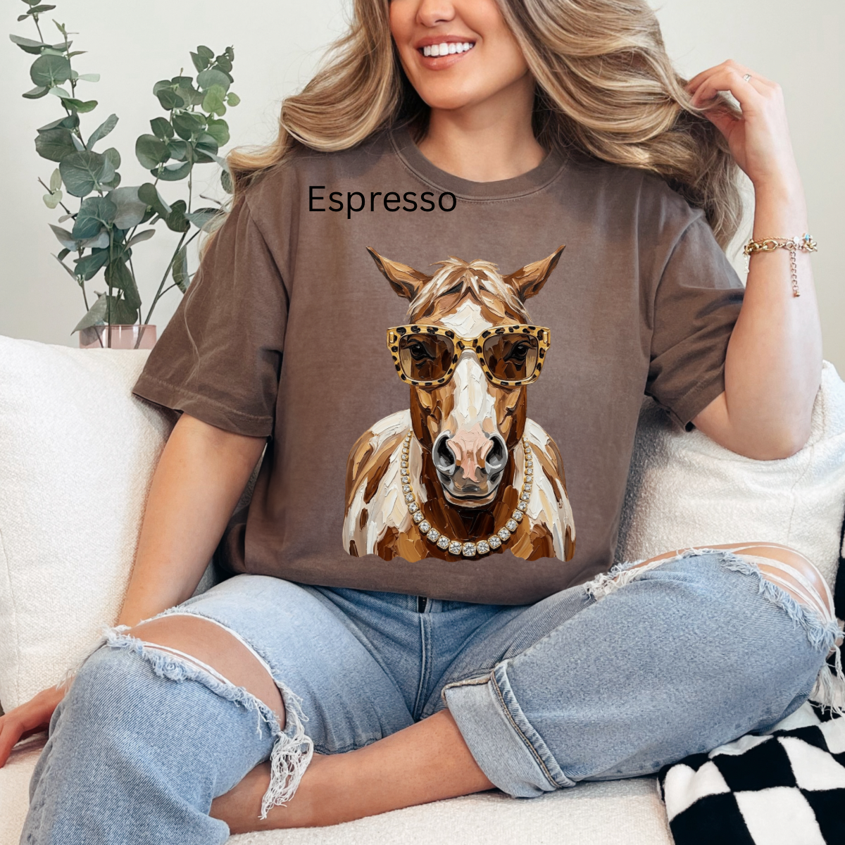 Glam Horse, Bling, Boujee, Leopard, Preppy Animal, Hunting Season Tshirt