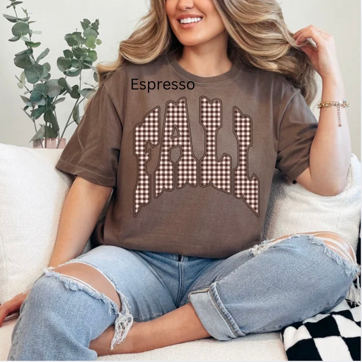 Brown Gingham Fall, Autumn, Fall, Girly plaid Fall, Trendy Fall T-shirt
