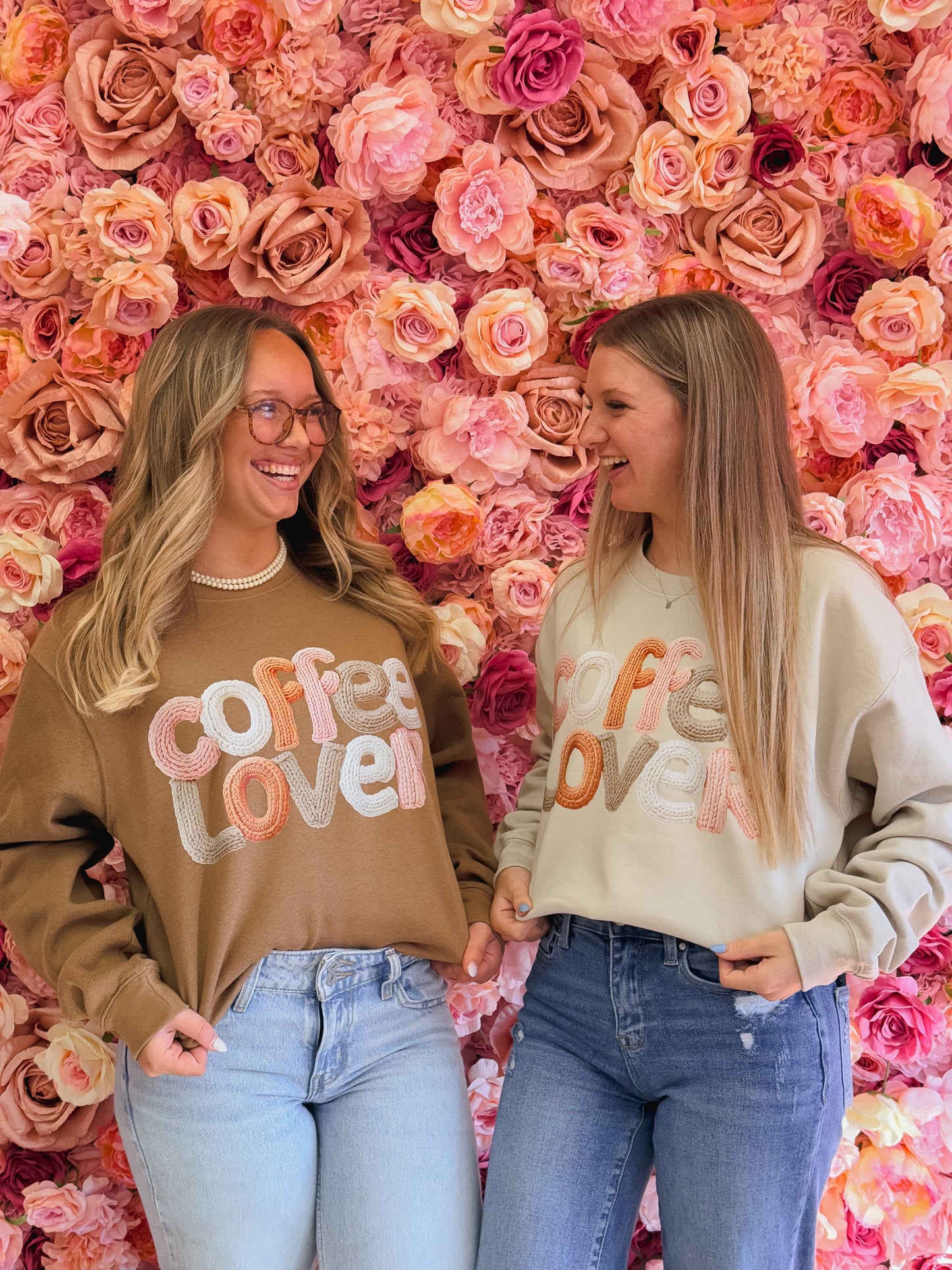 Coffee Lover, Faux Yarn Letters, Preppy, Coffee Sweatshirt