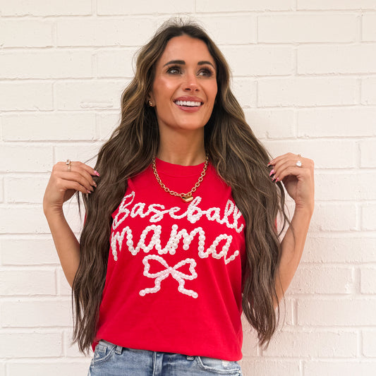 Preppy Baseball And Softball Bow FAUX Pearls, Baseball Game Day, Softball Mom, Sports Mom Design, Faux Pearls Trendy Sweatshirt (Website)