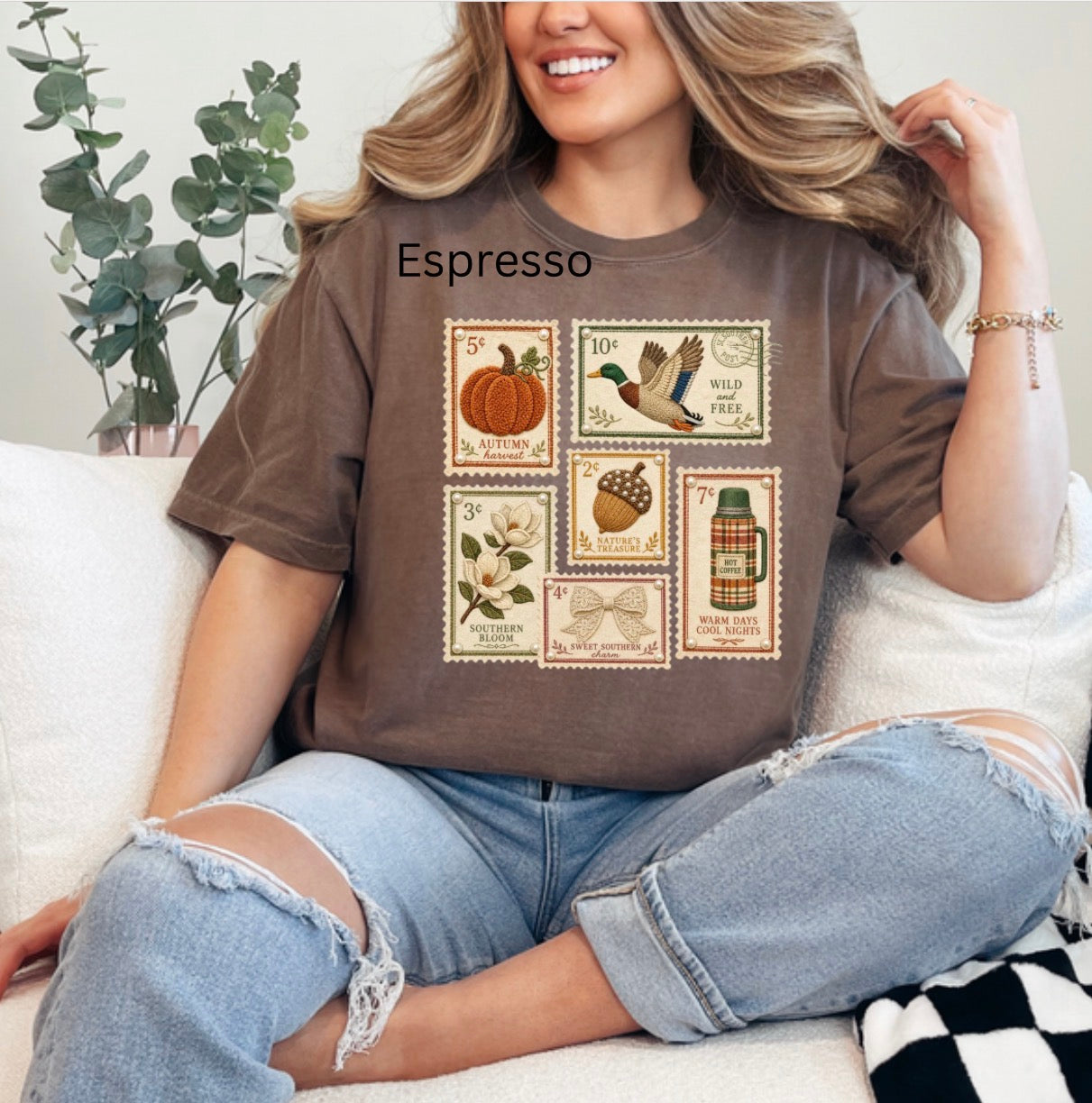 Fall Postage Stamp, Vintage Autumn Stamp, Cozy, Fall, Retro, Coquette, Trendy T-shirt