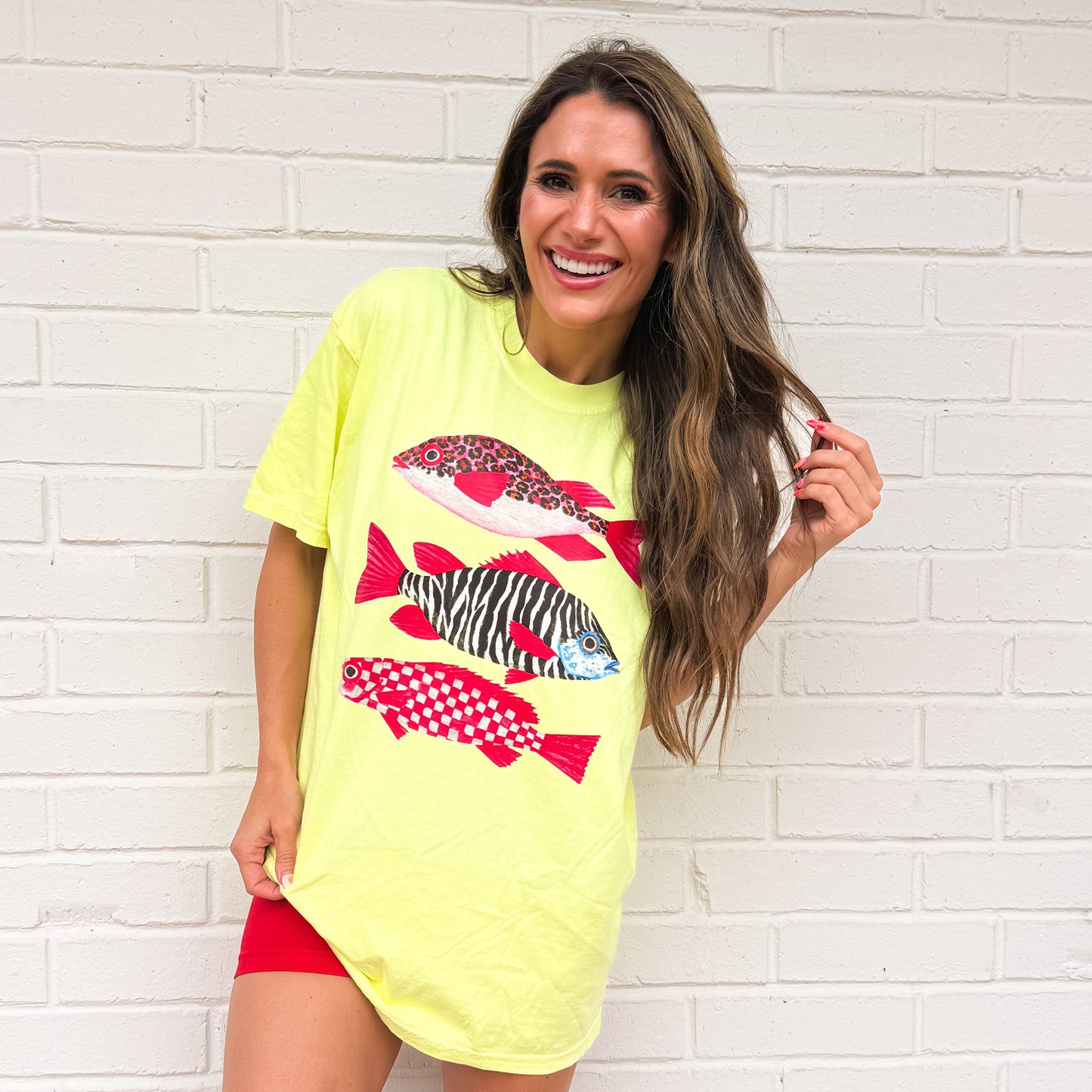Preppy Coastal Animal Print Fish, Pink Patterned Tropical Fish, Girly Beach T-shirt