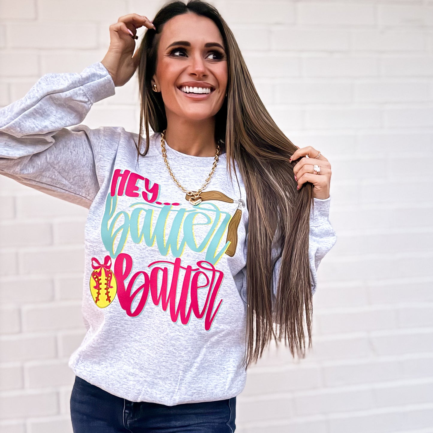 Hey Batter Batter Softball And Baseball- Cute Softball Baseball - Gold Foil Baseball - Sweatshirt (Copy)