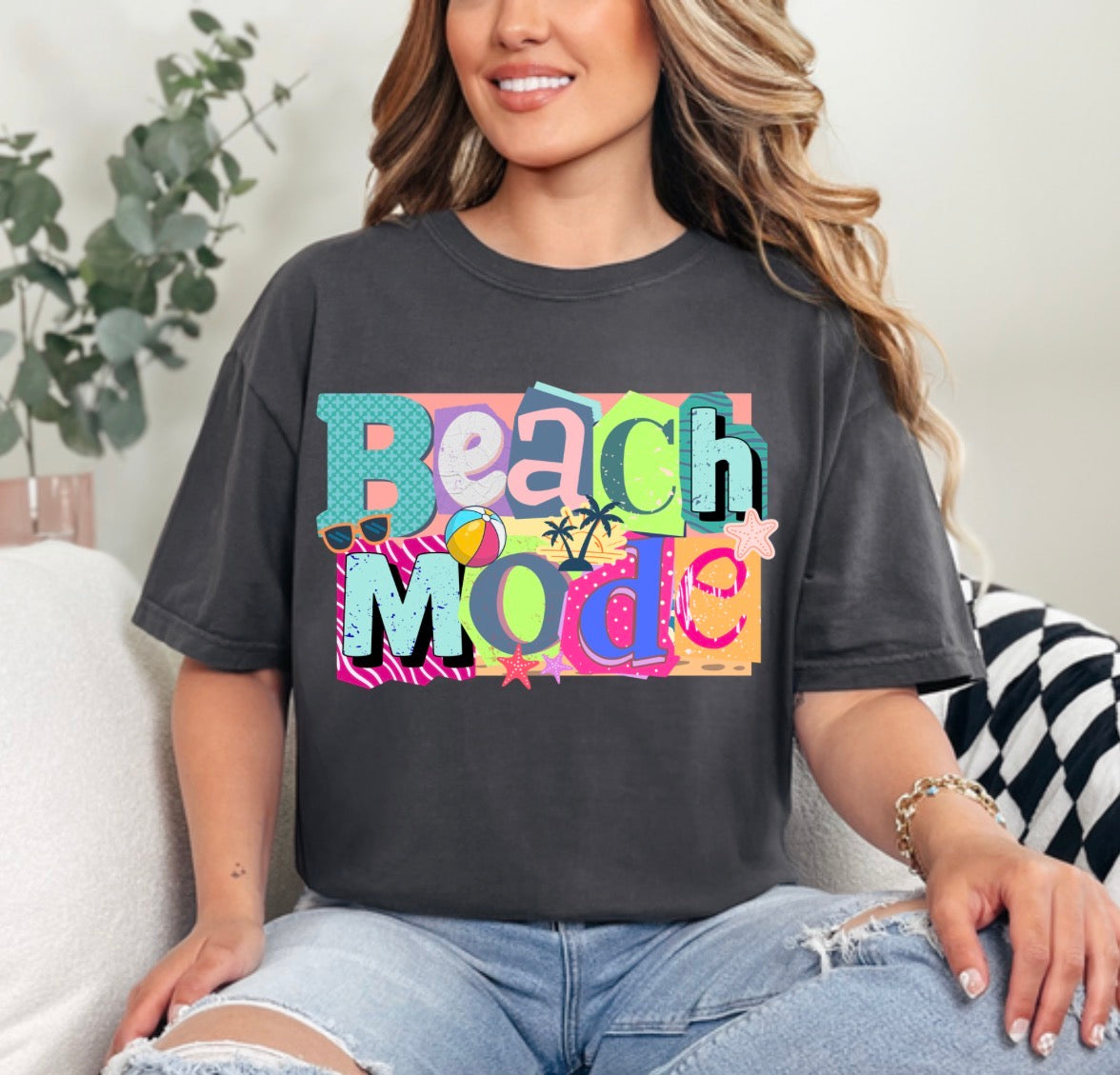 Beach Mode, Summer, Beachy, Retro, Summer Vibes, Cool Retro T-shirt (Website)