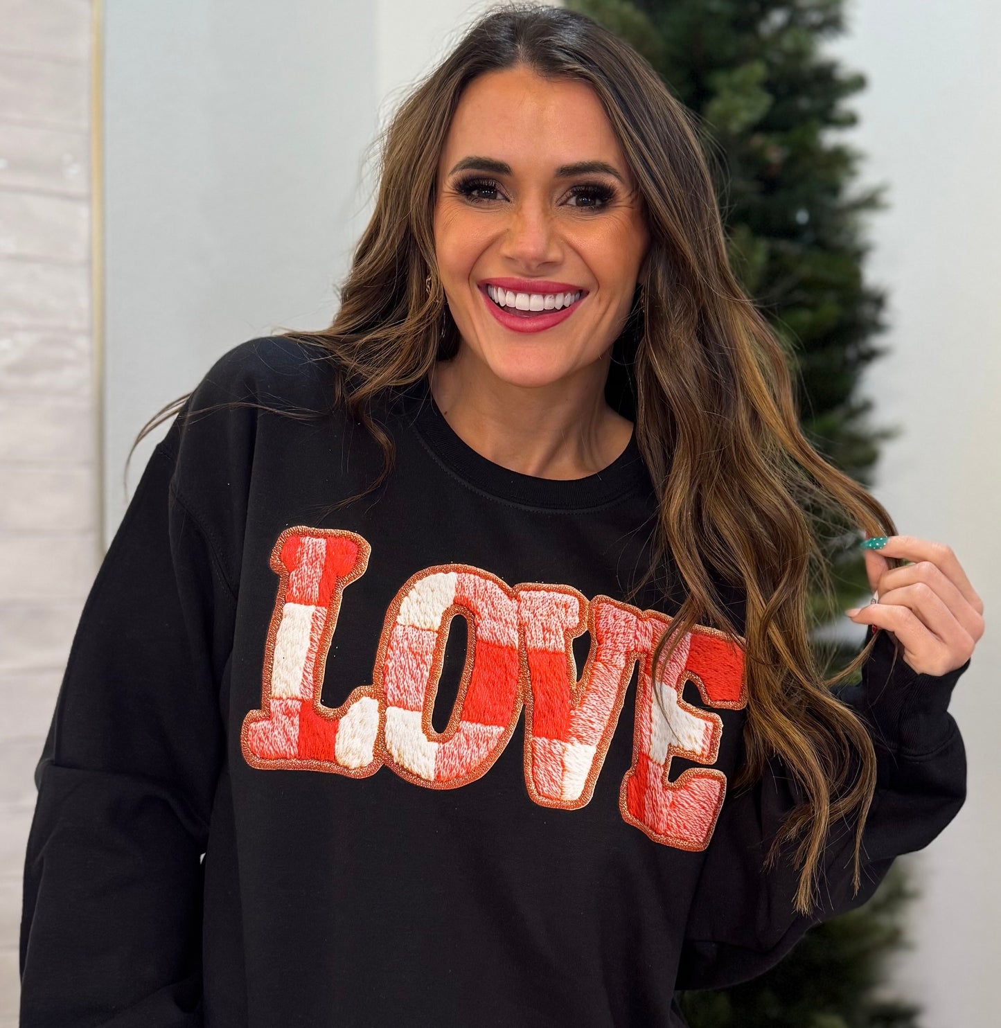 Faux Yarn LOVE, Love Varsity, Love Latch hook, Trendy Valentine, Vday Preppy, Valentines Day Sweatshirt