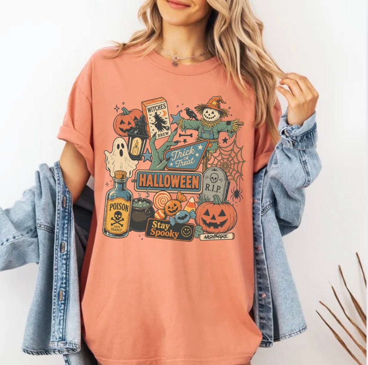 Retro Halloween Collage, Halloween Coquette, Spooky Scarecrow, Halloween, Spooky, Trendy Halloween T-shirt