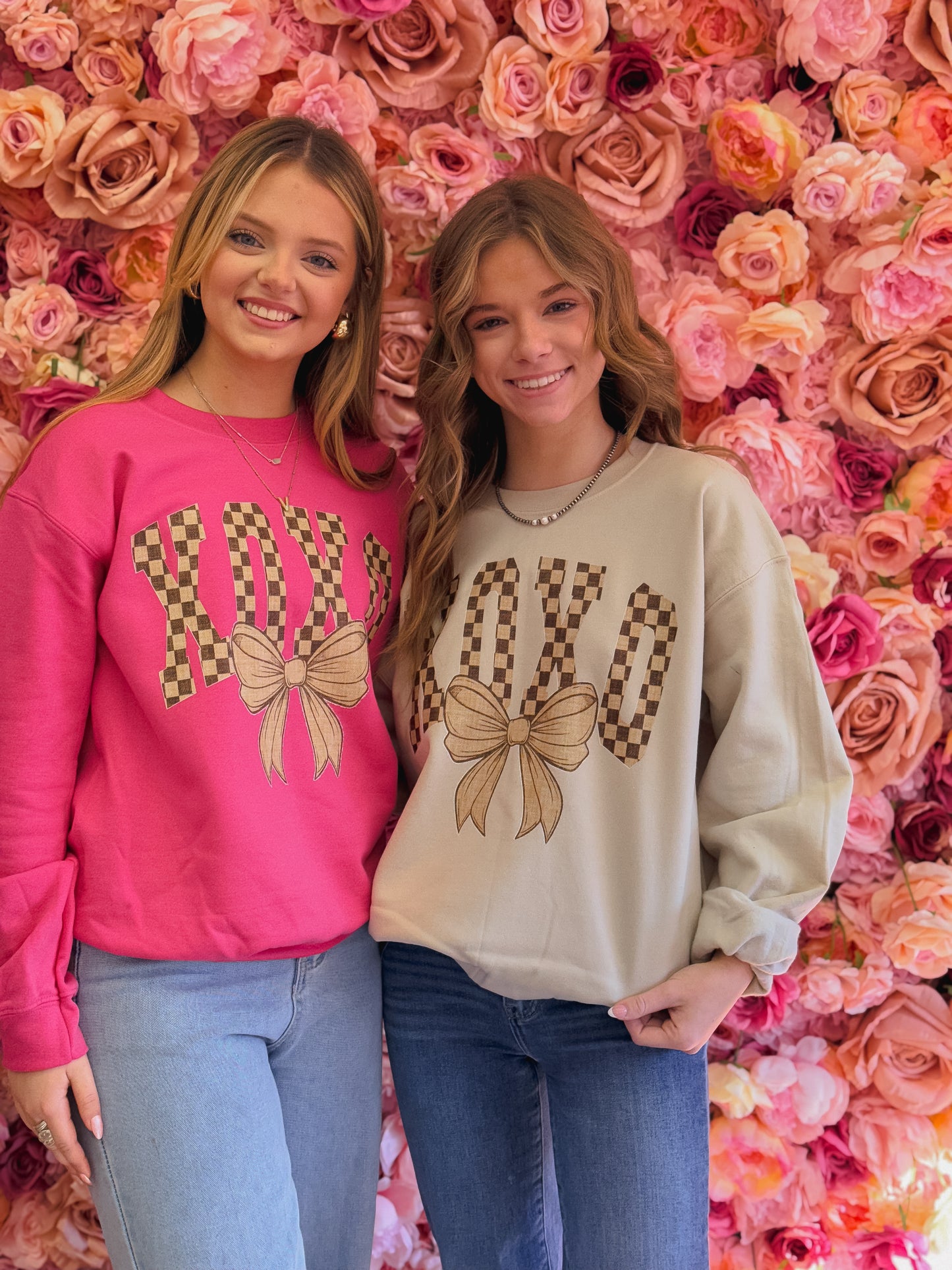 Checkered XOXO, Brown/Tqn Neutral xoxo, valentines day, valentines, heart, xoxo, Sweatshirt