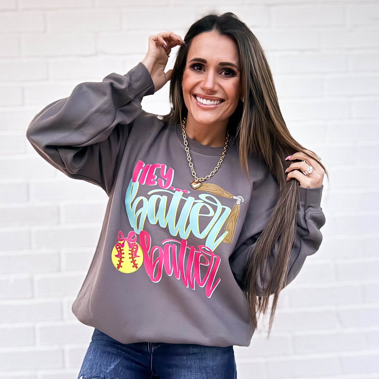 Hey Batter Batter Softball And Baseball- Cute Softball Baseball - Gold Foil Baseball - Sweatshirt (Copy)