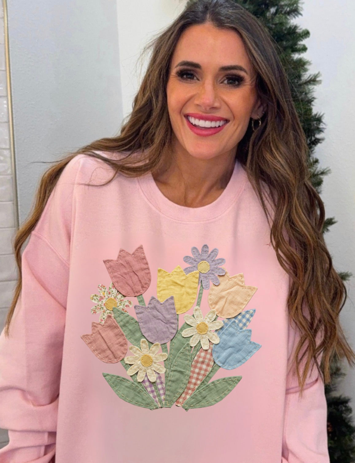 Faux Quilt Style, DTF Print, Tulips & Wildflowers Sweatshirt