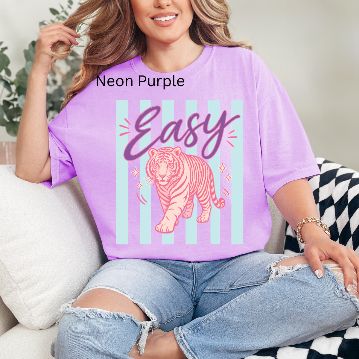 Easy Tiger, Preppy Girly, Pink Tiger, Summer, Coastal Stripes, Trendy T-shirt