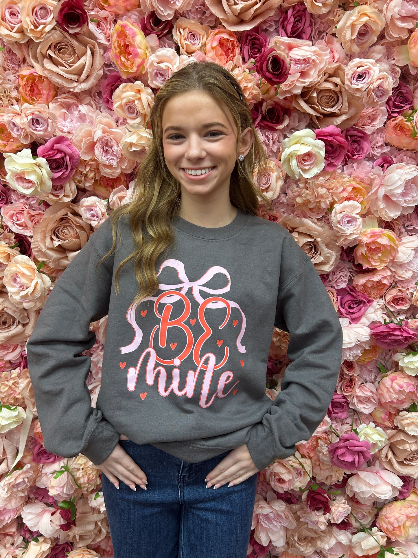 Be Mine, Coquette Valentines Day, Valentines  Bow  Sweatshirt