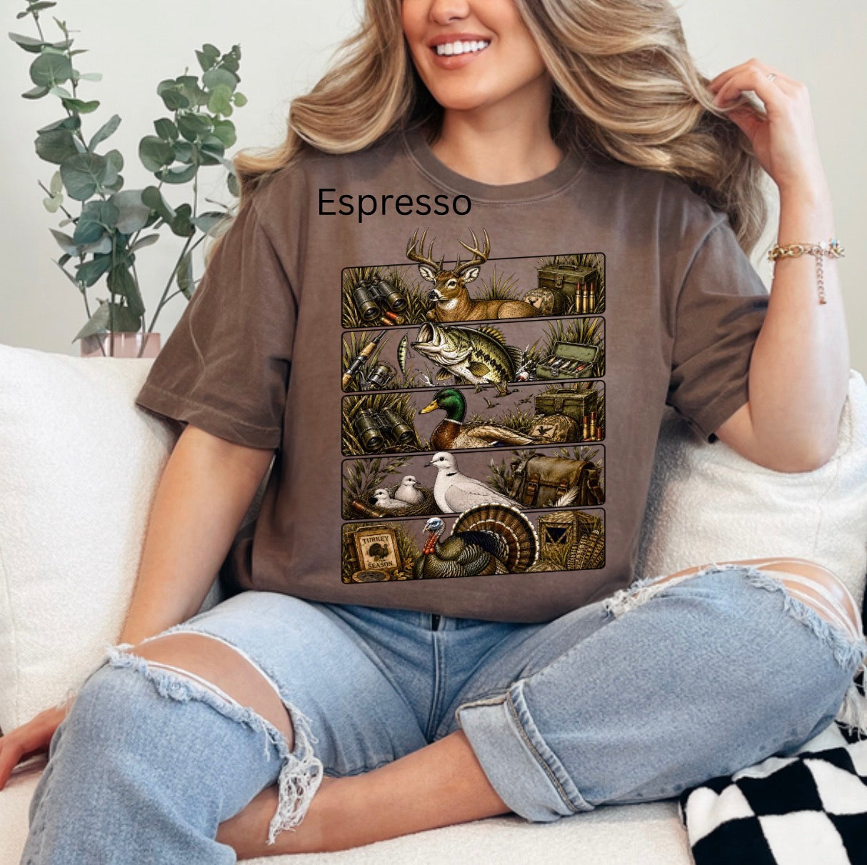Hunting Season Collage, Deer, Duck, Turkey, Hunting, Fishing, Vintage Outdoorsman T-shirt