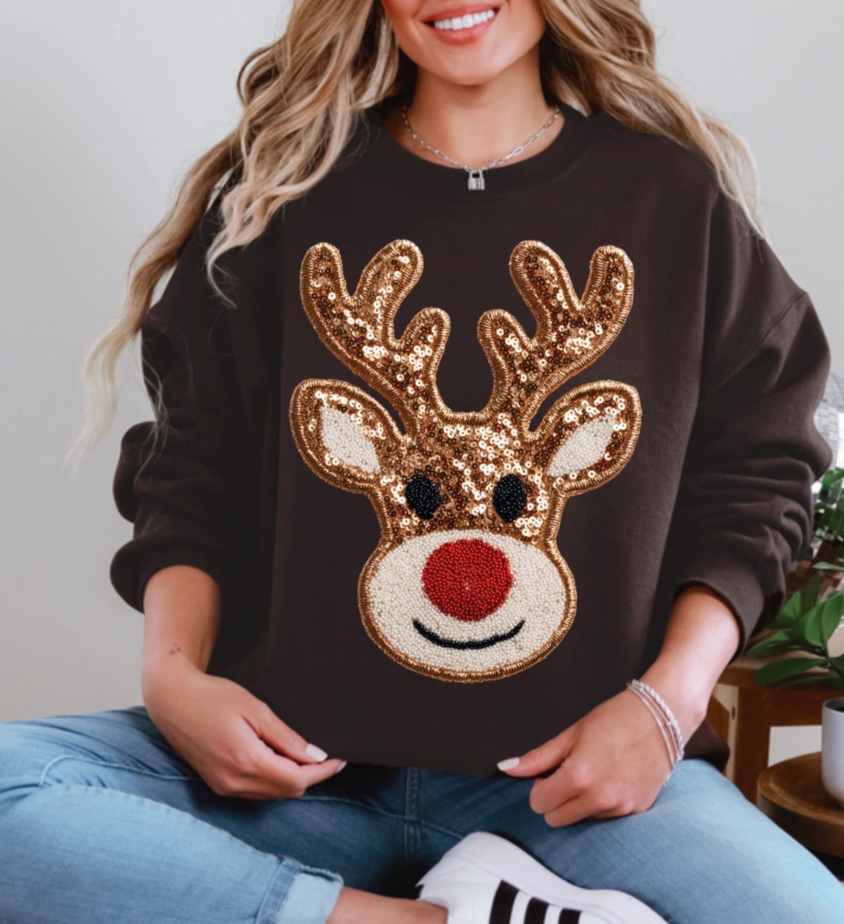 FAUX Sequin Reindeer, Rudolph, Retro Christmas, Cute Rudolph, Sequin Christmas