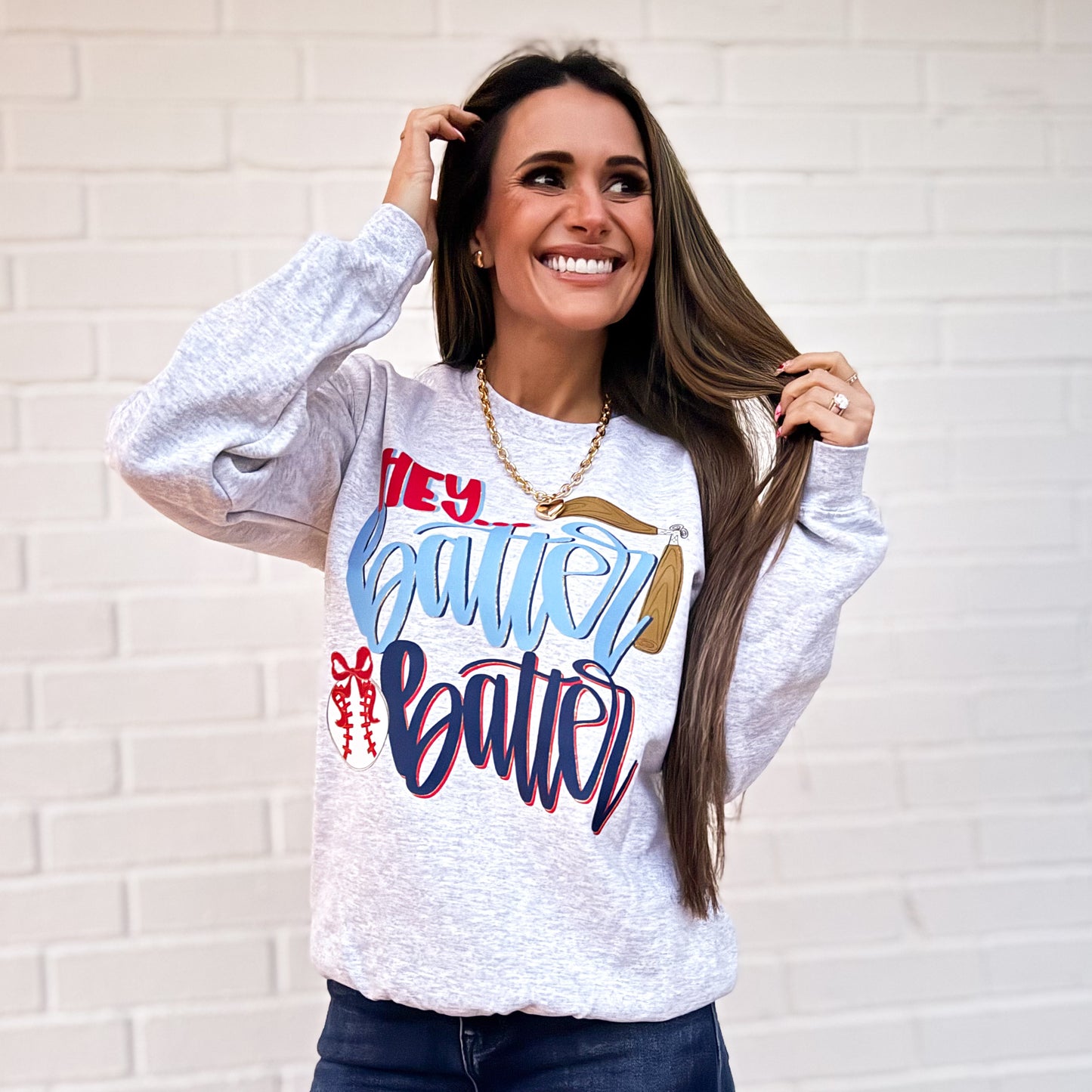 Hey Batter Batter Softball And Baseball- Cute Softball Baseball - Gold Foil Baseball - Sweatshirt (Copy)