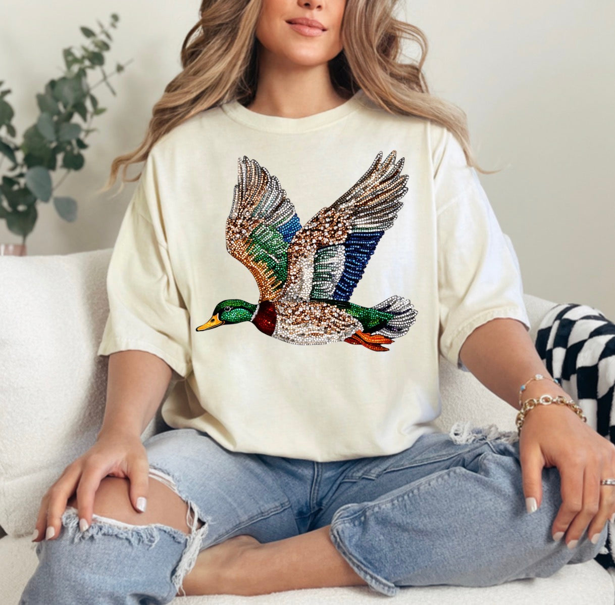 Faux Rhinestone Mallard Duck, Hunting, Cozy Autumn Sweatshirt