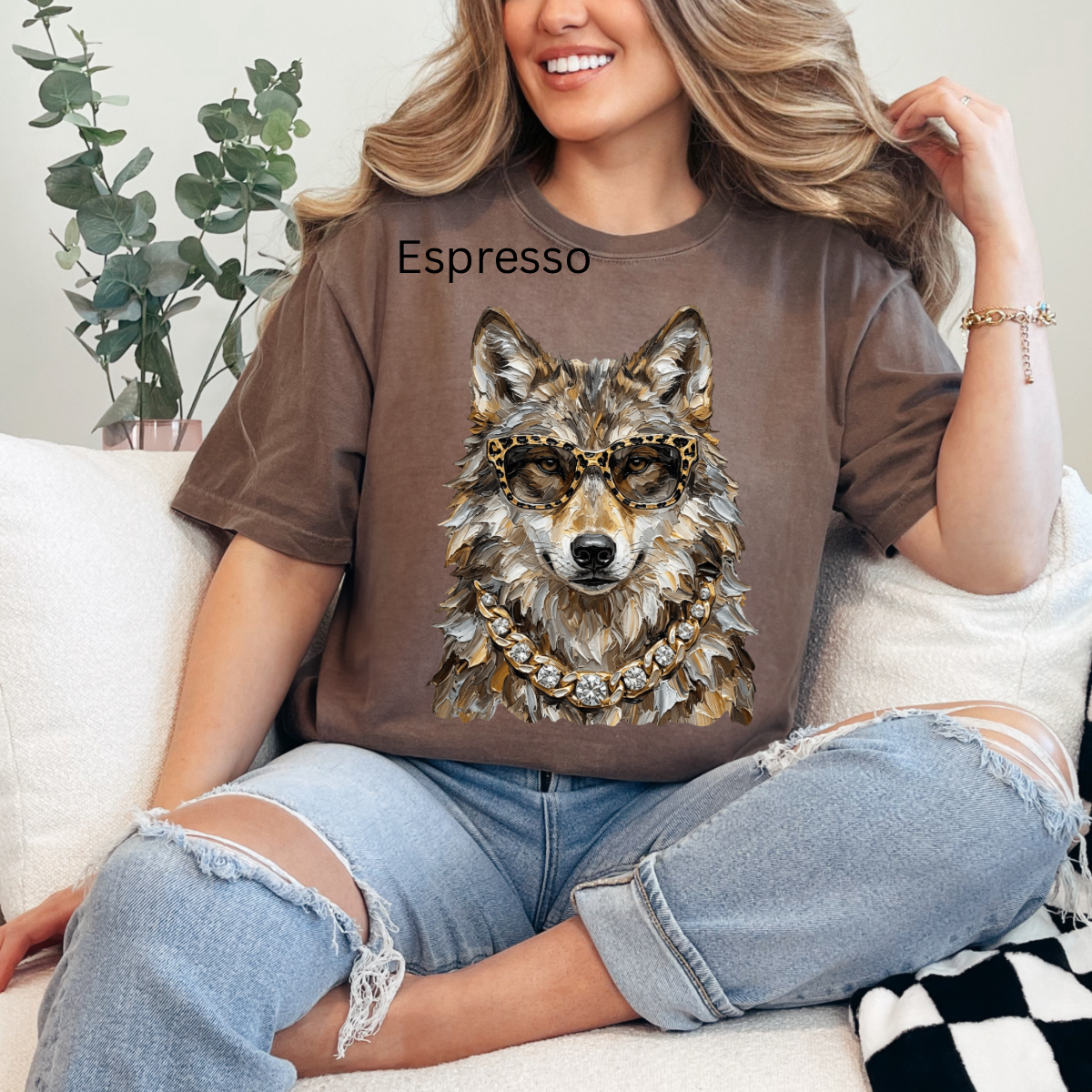 Glam Wolf, Bling, Boujee, Leopard, Preppy Animal, Hunting Season Tshirt