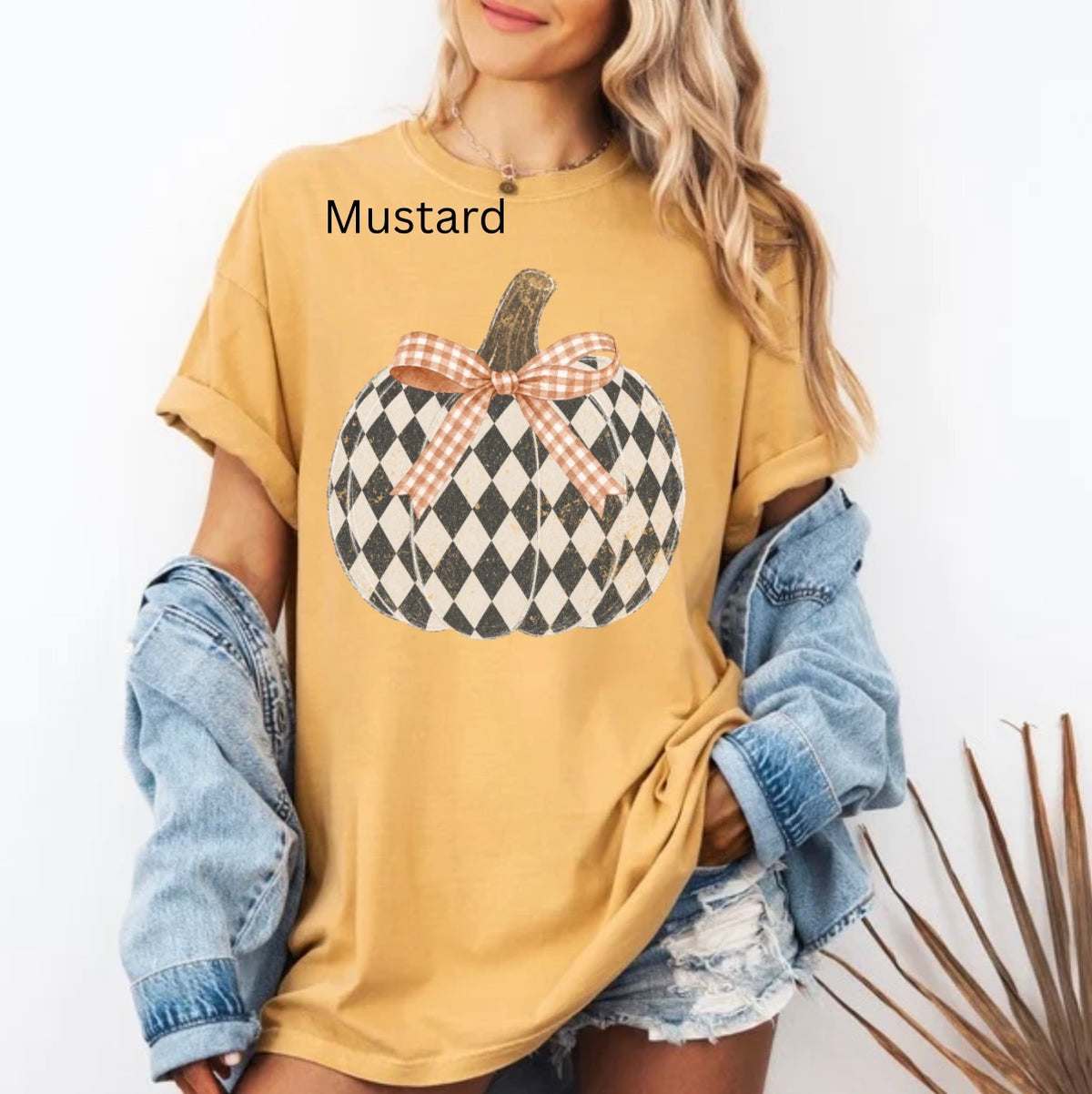 Coquette Checkered Pumpkin, Fall Pumpkin, Autumn, Checkered, Preppy Checkered Pumpkin T-shirt